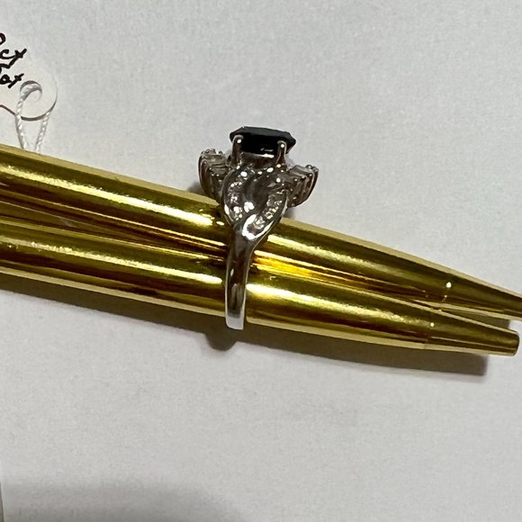 Beautiful design 14K white gold diamond & sapphire ring - Picture 4 of 5